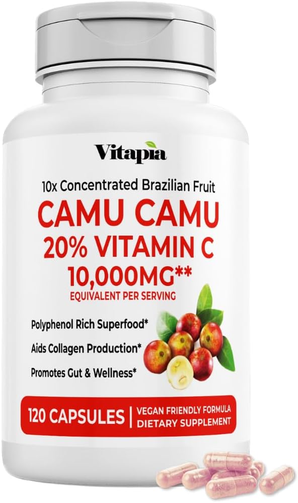 Organik Camu Camu% 20 Vitamin C Capsules - Immune, Collagen, Metabolism Desteği - 120 Veggie Capsules - Non GMO, Gluten Free, Vegan Supplement Supplement