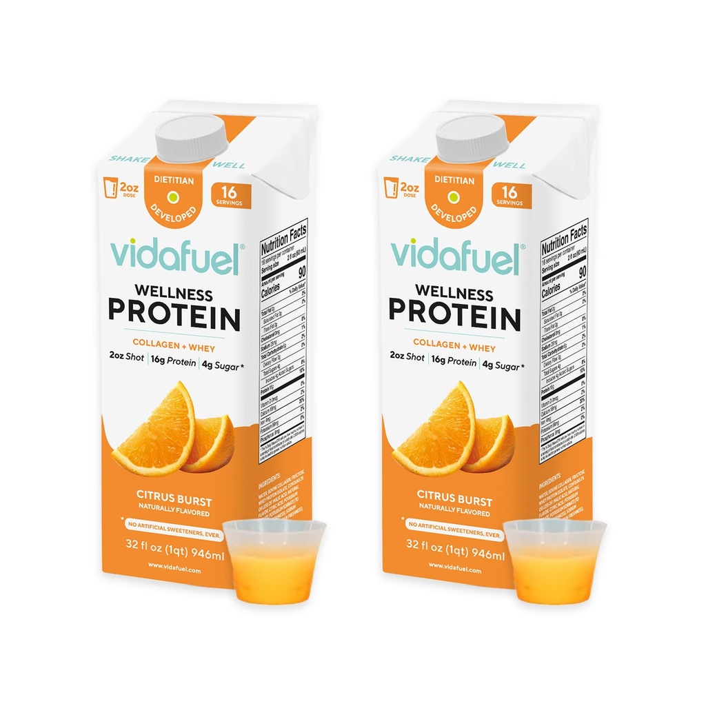 Vida yakıt proteini İçilir, 2oz Shot'ta 16g protein, 32 fl oz PP, 2 Pack, Citrus, Collagen ve Whey Drink, No Yapay Sweeteners