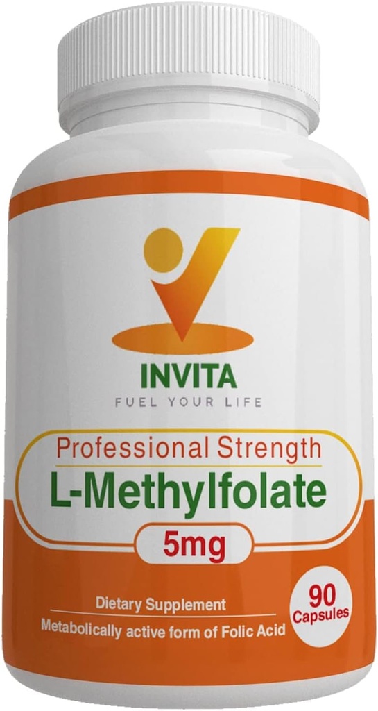 INVITA L-Methylfolate - Profesyonel Güçlü Aktif Metilaf - Enerji için 5MTHF Supplement, Mood & Immune Support - Non GMO, Gluten Free, No Fillers (5 Mg)