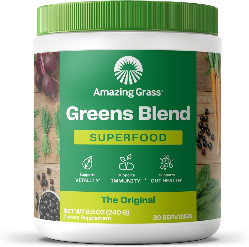 Amazing Grass Greens Mix Superfood: Greens Toz Mix for Energy, with Organic Spirulina, Chlorella, Beet Root Toz, Digestive Enzymes & Probiyotiks, Original, 30 Hizmet (Pazarlama Mayıs Vary)