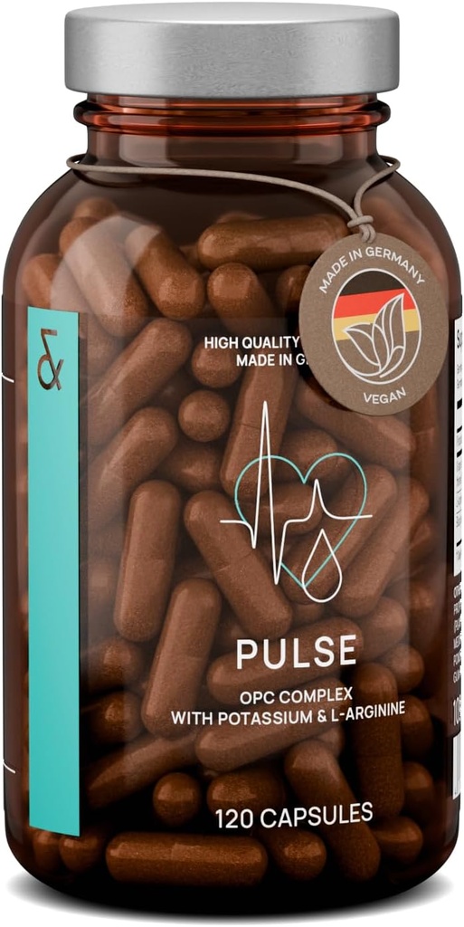 Premium Blood Pressure Support Supplement with Grape Seed Extract, L-Arginine, Black Garlic Extract & Potassium - 120 Capsules