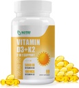 Βιταμίνη D3 K2 με MCT Oil, Βιταμίνη D3 5000 IU και K2 100mcg, Φόρμουλα 2 σε 1 για την υγεία των οστών και της καρδιάς, Χωρίς γλουτένη - 60 Count Softgels