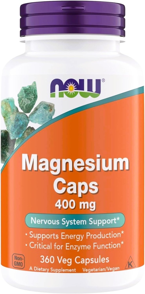 Şimdi Supplements Magnezyum 400 mg - Enzyme Function*, Nervous System Support* - Erkekler ve Kadınlar için Magnezyum Supplement, 360 Veg Capsules, Kosher, Vegan, Gluten-Free Magnezyum Supplements