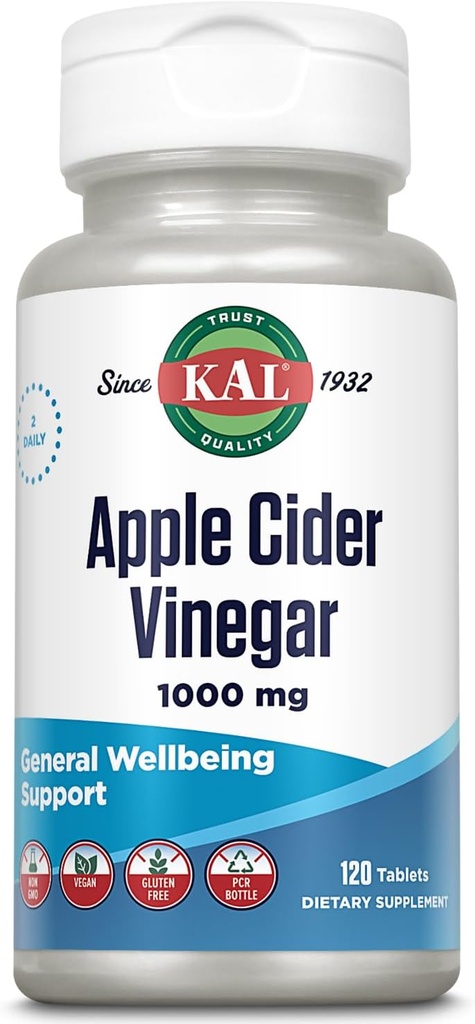 KAL Apple Cider Vinegar Capsules, 500 mg, 120 Kont