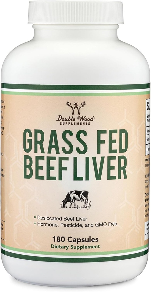 Beef Liver Capsules (200 mg of Grass Fed, Desiccated Beef Liver per Service, 180 Capsules, 3 Ay Supply) Tamam for Digestion, Immune Health, Energy ve Wellness, Double Wood