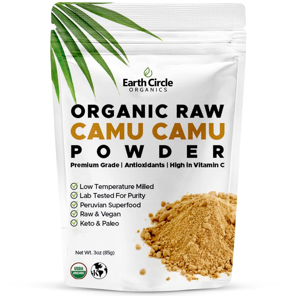 Earth Circle Organics Camu Camu Toz – Organik Raw Berry Toz Doğal Vitamin C & Antioksis – Vegan, Kosher, Non-GMO Superfood for Immunity & Energy – 3oz (kahkahraman)