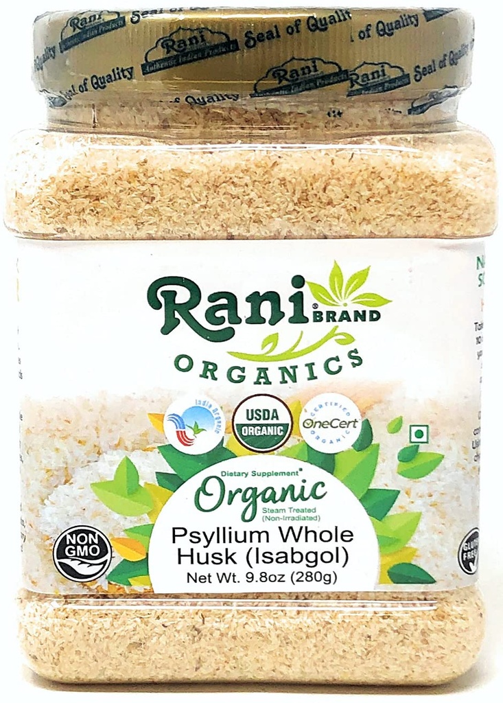 Rani Organics Psyllium Whole Husk Powder (Isabgol), Dietary Fiber Supplement, USDA Organic 9.8oz (280g) PET Jar ~ All Natural | Vegan | Gluten Friendly | Non-GMO | Indian Origin