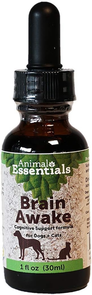 Animal Essentials Brain Awake for Dogs & Cats - Cognitive Support Supplement, Senior Support for Dogs, Lion's Mane, Brain Function & Health Support, Herbal Formula - 1 Fl Oz