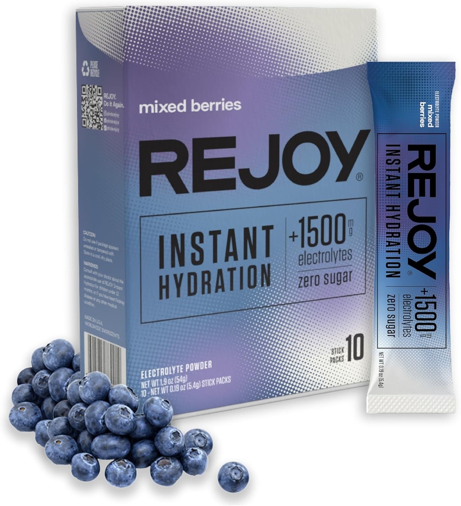 Χαρά – Ηλεκτρολυτές Powder Packets, 10 Sticks – Συμπλήρωμα μείγματος ποτών ενυδάτωσης – Χωρίς ζάχαρη, Κέτο και Παλαιό Φιλικό, Vegan, Μη-GMO, Easy Open Single-Serving Stick (Μικτή μούρα)