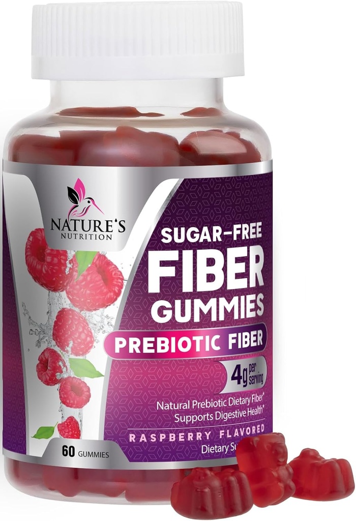 Prebiyotik Fiber Gummies 4g - Sugar Free Gummy Fiber Supplement for Adult's Digestive Health & Regularity Support - Natural Raspberry Flavor, Plant Based Mix, Non-GMO & Gluten Free - 60 Gummies