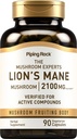Piping Rock Lions Mane Supplement Capsules | 2100 mg | 90 Kont | Mushroom Meyvesi Erkekler ve Kadınlar için Vücut Takibi | Hericium Erinaceus | Vegetarian, Non-GMO, Gluten Free