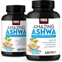 Force Factor Amazing Ashwa, KSM-66 Ashwagandha Supplement for Stress Relief, Focus, Memory, Immune Support, Vitamins, Minerals & Antioksis, Cortisol Supplements for Women, 240 Tabletler (2-Pack)