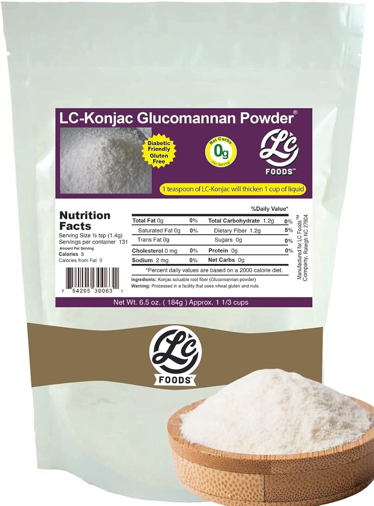 Low Carb Foods Konjac Glucomannan Toz | Non-GMO | 100% Tüm Doğal Malzemeler | Gluten Free | Diabetic Friendly | Yapay Sweetener Free | Metabolism & Kilo Yönetimi | 6.5 ozz