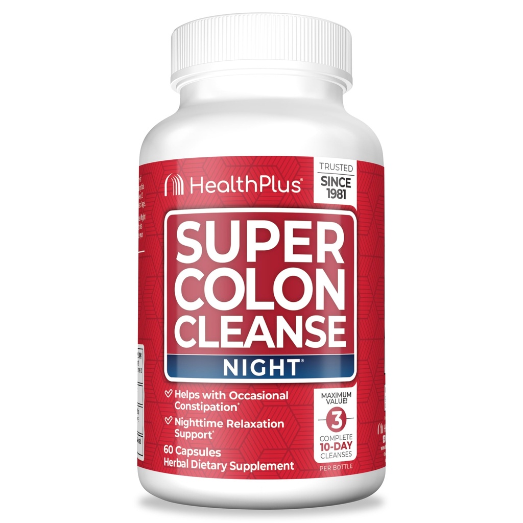 Sağlık Plus Super Colon Cleanse Night Formula Digestive Support | Probiyotikler ve Valerian Kökleri ile Bloating'ı Uyku için Azaltılması için Açıklama Yardımı | 1 Cleanse, 60 Capsules