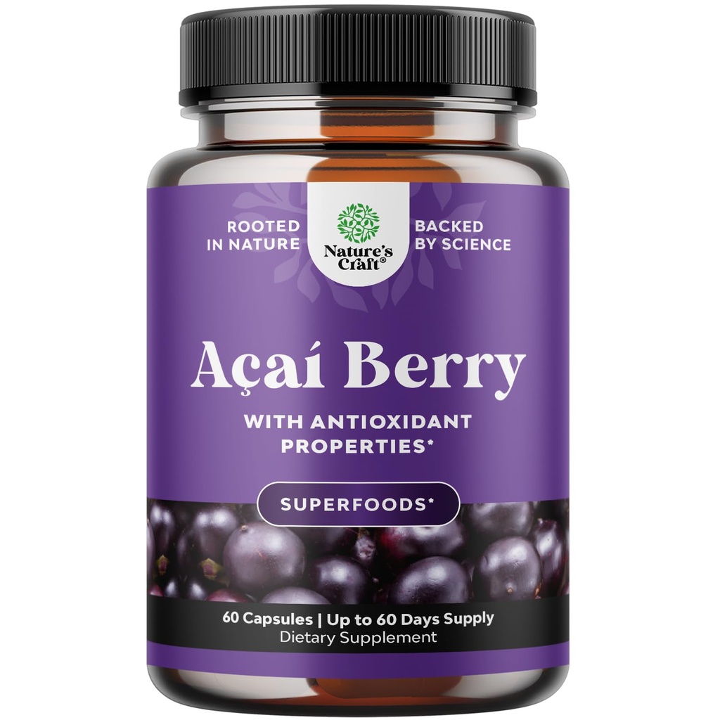 Natures Craft Acai Berry Antioksi Support Kilo Kaybı Kadınlar ve Erkekler için Tamam - Vitaminler Mineraller Antioksi Formula Destekleri Immune Sistemi ve Enerji Bilişsel Sağlığı - 60 Hizmet