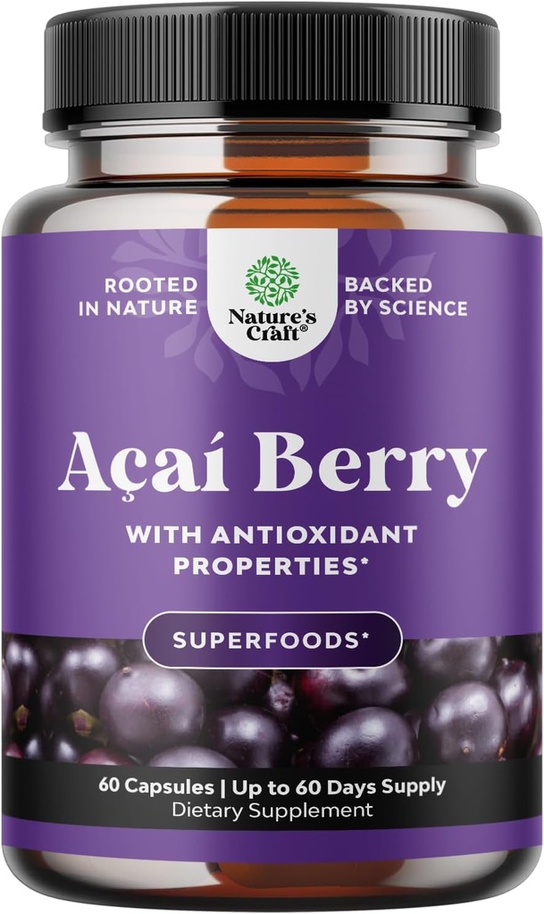 Natures Craft Acai Berry Antioksi Support Kilo Kaybı Kadınlar ve Erkekler için Tamam - Vitaminler Mineraller Antioksi Formula Destekleri Immune Sistemi ve Enerji Bilişsel Sağlığı - 60 Hizmet