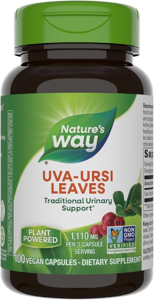 Nature's Way Uva Ursi Leaves, Traditional Urinary Support*, 1,110 mg per 3Capsule Service, Non-GMO Project TY, Herbal Diyetary Supplement, Gluten Free, 100 Vegan Capsules (Pazarlama May Vary)