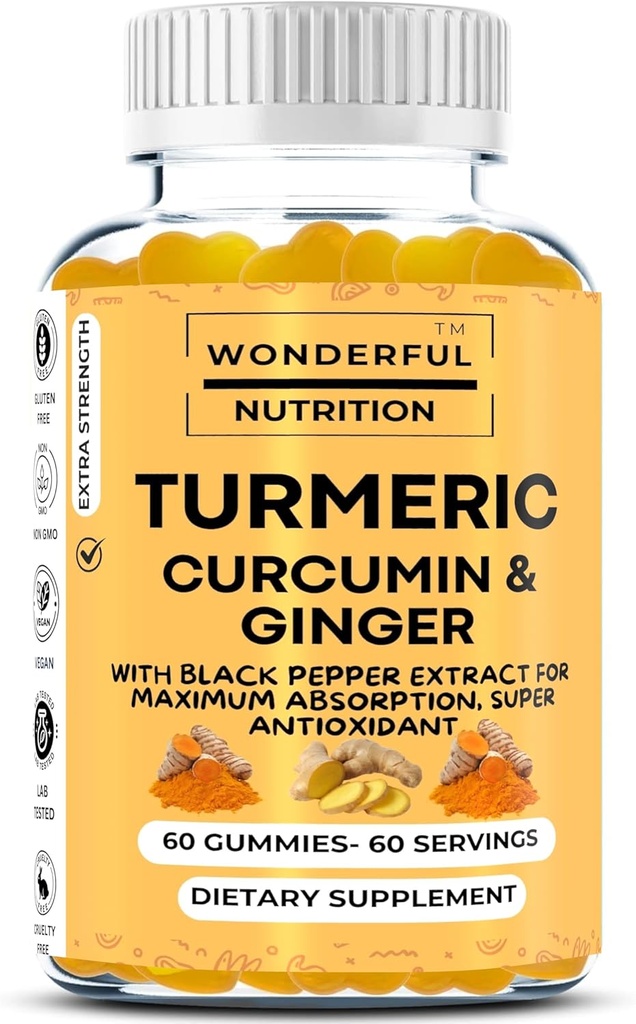 Elevate Your Wellness Journey Turmeric, Curcumin ve Ginger Gummies: A Superfood Supplement Enriched with Black Pepper Extract - 60 Gummies