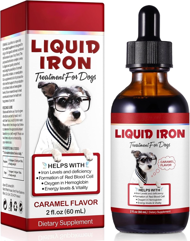Köpekler için sıvı Iron Drops, Sıvı Demir Supplements For Dogs Supports Anemi, Blood Health, Low Enery Seviyelerini Geliştirin ve Lethargy - Pet Materials Dog Vitaminleri - 60 ml /Caramel Flavor Vitaminleri