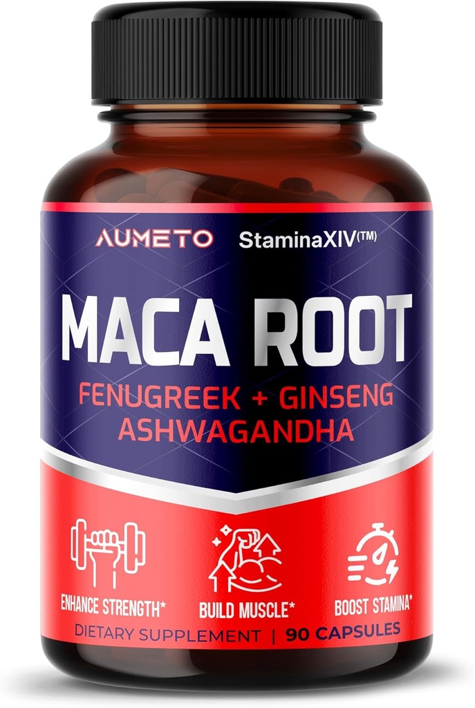 Maca Root Supplement - Advanced 12in-1 Formula with Ashwagandha, Fenugreek, Panax Ginseng for Muscle growth, Stamina and Performance - Made in the USA (90)