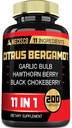 11in1 Citrus Bergamot Supplement 1000mg with Olive Leaf, Hawthorn Berry, Guggul, Garlic, and More - Support Immunity, Circulatory System & General Health - 200 Capsules