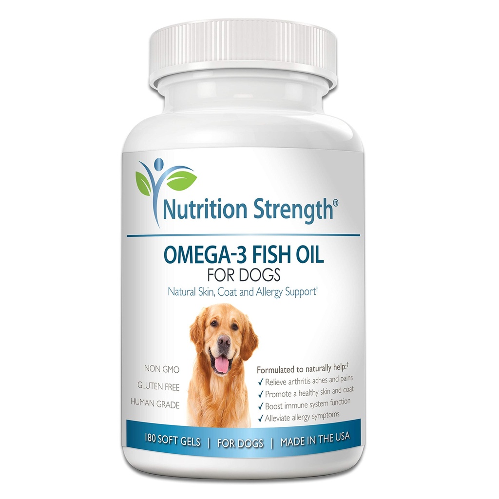 Omega 3 Fish Oil Soft Gels for Dogs with EPA & DHA Fatty Acids for Heart, Skin, Coat & Anti Allergy Support, Hip & Common & Arthritis Dog Supplement, 180 Soft Gels