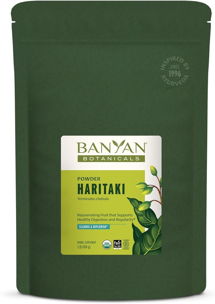 Banyan Botaniks Haritaki Toz – Organik Terminalia Chebula – Ayurvedic Digestion Supplement that Supports Gentle Cleansing* – 1 lb. – Non-GMO Sustainable Sourced Documents for Life Fair Trade Trade Trade