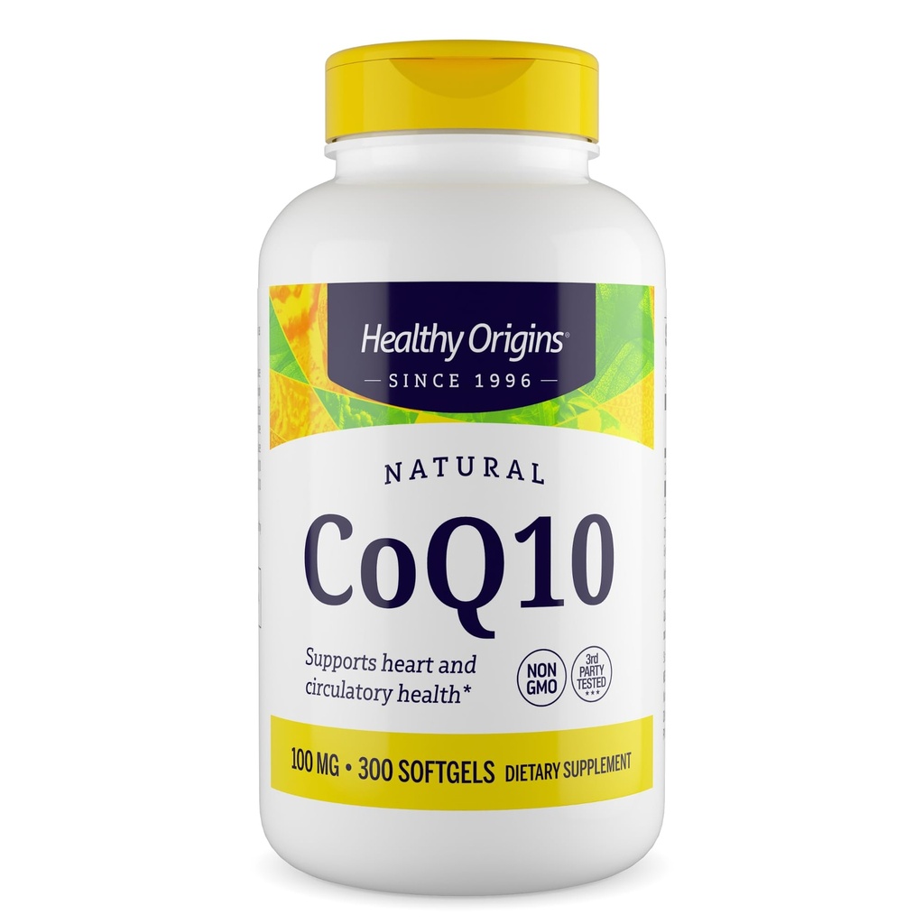 Sağlıklı Origins® CoQ10 100 mg – Doğal Trans-Isomer Ubiquinone – Yeast Fermented, Supports Heart Health & Cellular Energy – Non-GMO 300 Softgels