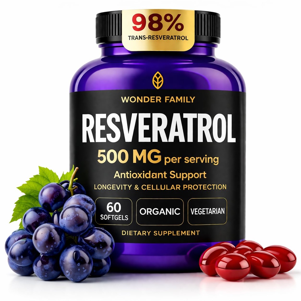 Resveratrol Tamam 500 mg – 98 Trans Resveratrol 1000 mg Organik Kompleksi – NAD Resveratrol Antioksis & Anti Aging Supplement for Heart Health, Memory Lift, Wellness Formula, Sağlıklı Hücre Desteği