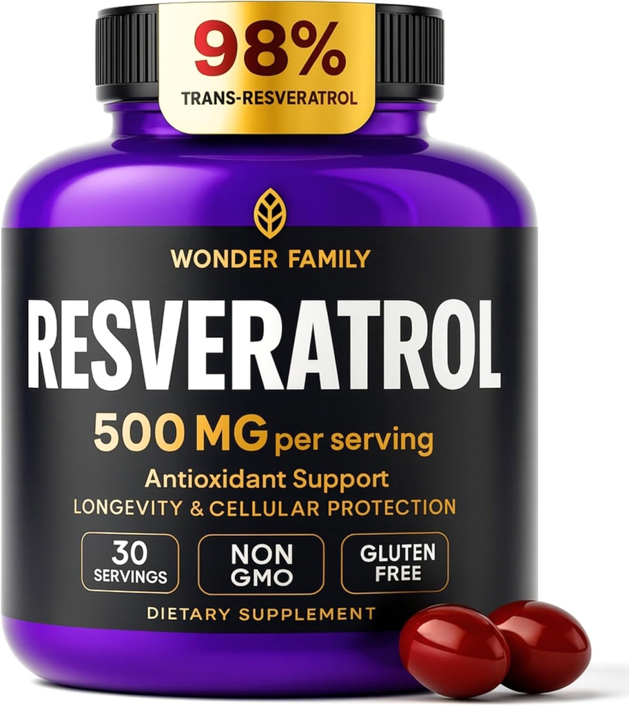Resveratrol Tamam 500 mg – 98 Trans Resveratrol 1000 mg Organik Kompleksi – NAD Resveratrol Antioksis & Anti Aging Supplement for Heart Health, Memory Lift, Wellness Formula, Sağlıklı Hücre Desteği