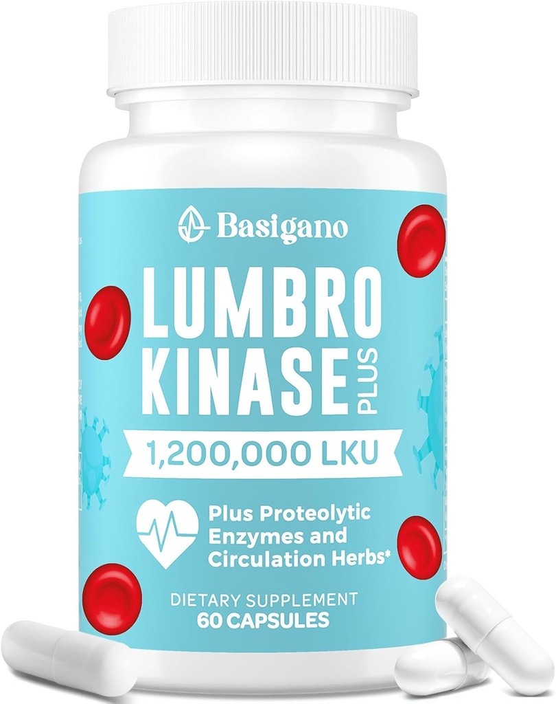 Lumbrokinase Supplement, 1.2 Milyon LKU - 120 mg Capsules, Potent Nattokinase Alternatif Proteolytic Enzymes ve Herbal Mix
