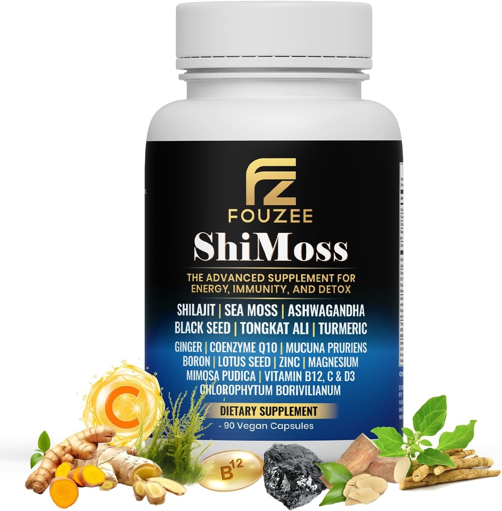 ShiMosss Supplement w/Shilajit 1000 mg, Sea Moss 7000mg, Ashwagandha 9000 mg, Tongkat Ali 90000 mg, C, B12, Boron, Turmeric, Ginger - Immunity Diyetary Capsule for Men & Women - 90000 mg, Tongkat Ali 90000 mg, C, B12, Boron, Turmeric, Ginger - Immunity Dietary Capsule for Men & Women - 90