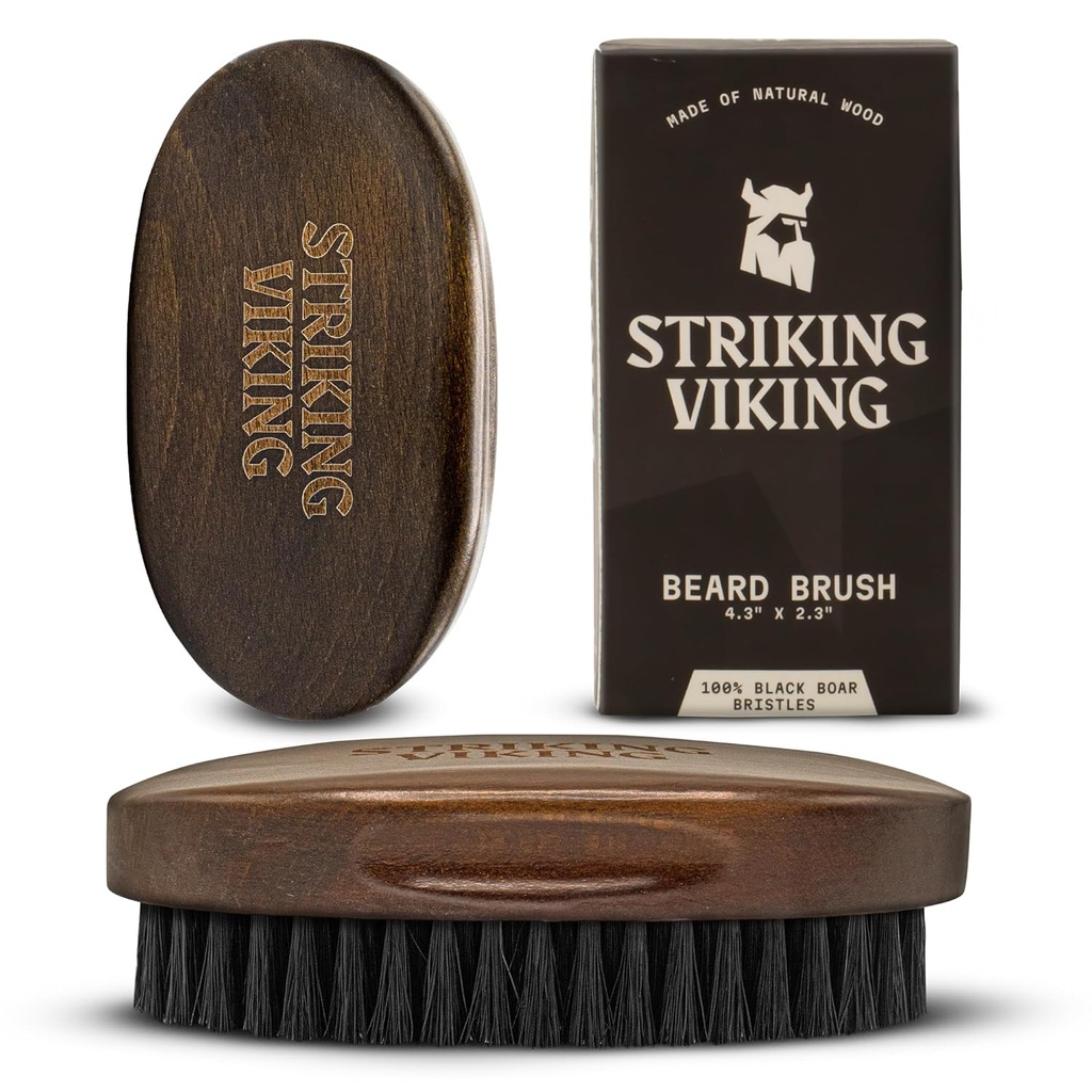 Viking Ayılı Erkekler için Striking - 4.3-Inch Beech Wood Handle, Brown - Boar Bristle Beard Brush, Travel Dimension Detangler & Statik Perspektif