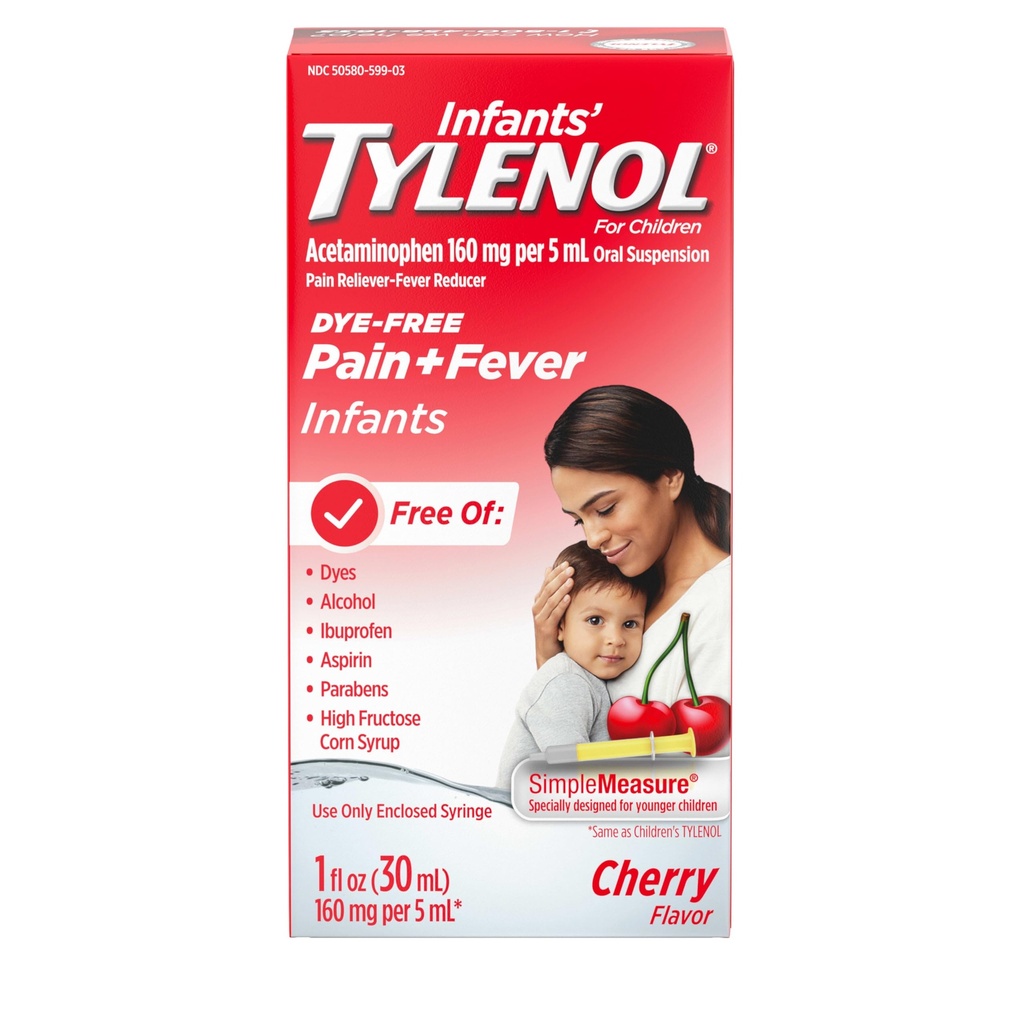 Bebeklerin Tylenol Oral Suspension Sıvı Tıp Acetaminophen, Bebek Ateşi ve Ağrıları Az Aches & Pains, Sore Throat, Headache & Teething Pain, Dye-Free Cherry, 1 fl. oz