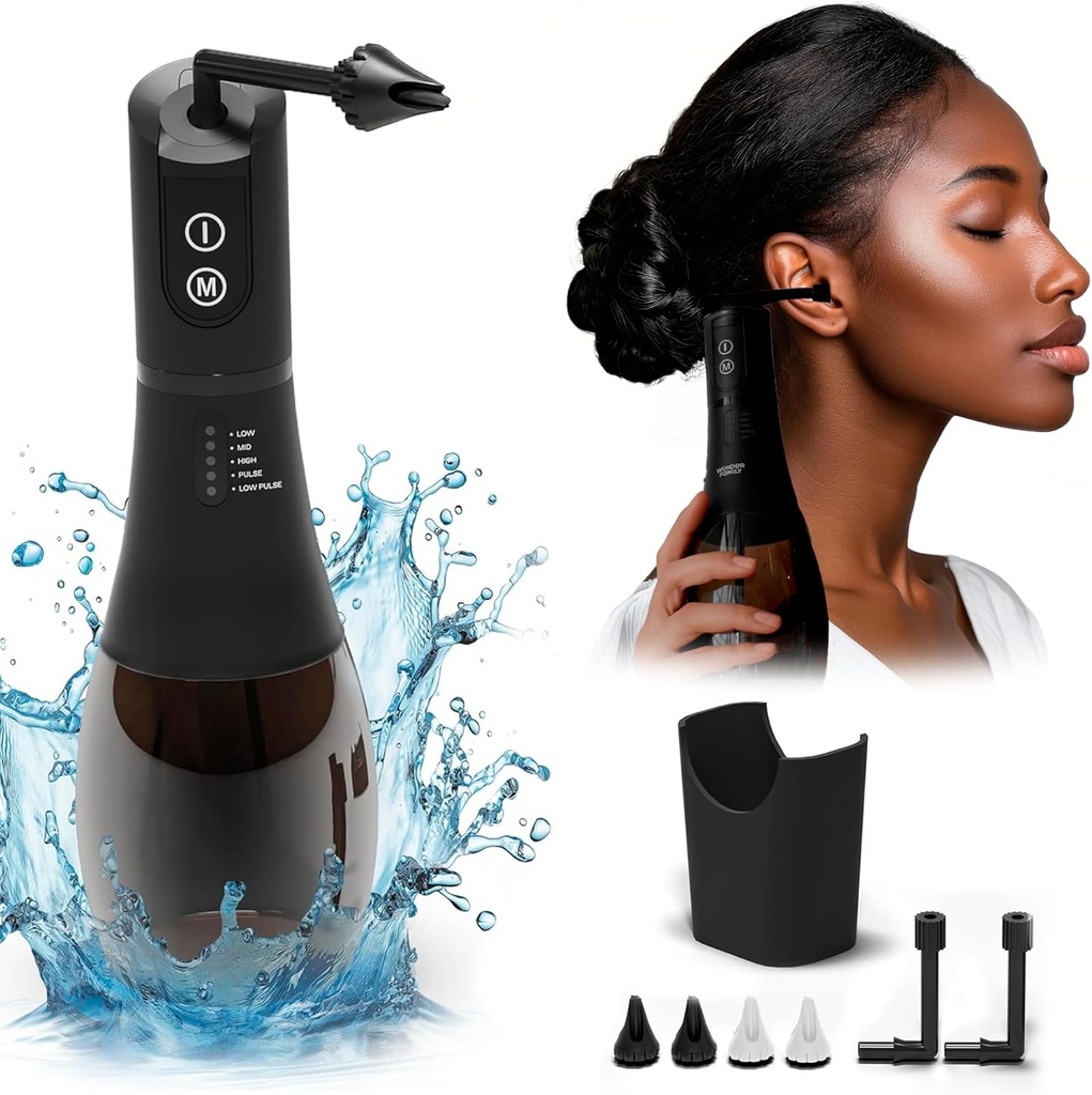 Ear Wax Removal Kit FSA HSA Elect and Ear Temizlik Kit - 5 Basınç Modes, Timer - Güvenli ve Kullanımı Kolay - 4 Nozzles, Çamaşır Basin, Cable, Storage Bag - IPX7 Earwax Removal