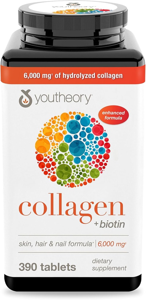 Youtheory Collagen Advanced Formula ile Biotin, 390 Kont (Pack of 1)
