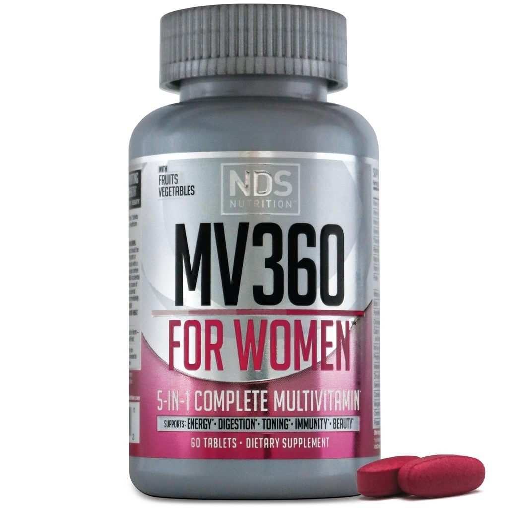 NDS Beslenme MV360 Kadınlar için, 5-in-1 Temel Kadın Vitaminleri Enerji, Digestion, Toning, Immune Support, & Women's Health & Beauty, 60 Tablet, 30 Hizmet