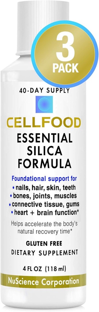Hücrefood Essential Silica Anti-Aging Formula - 4 fl oz, 3 Pack - Sağlıklı Kemikler, Ortaklar, Saçlar, Skin, Nails, Dişler ve Gums - Absorb - Gluten & Thiaminase Free, Non-GMO - 120-Day Supply