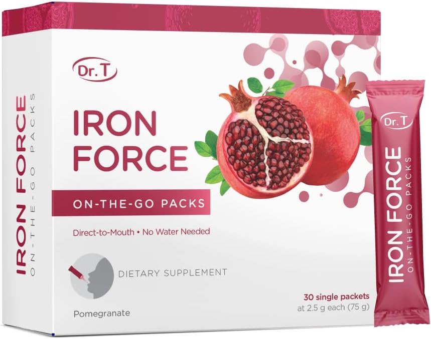 Dr. T On-The-Go Iron Force Packs – Direct-to-Mouth Toz – Kırmızı Kan Hücre Üretimi, Geliştirilmiş Enerji Seviyeleri, Optimal Oksijen Ulaşımını Teşvik Ediyor - 30 Tek-Serve Paketleri