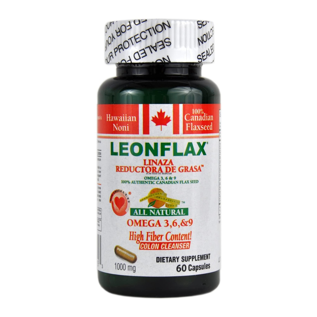 LEONFLAX, 100% Authentic Kanadalı Flax Tohumu, Digestive Health, 60 Capsules, Şişe
