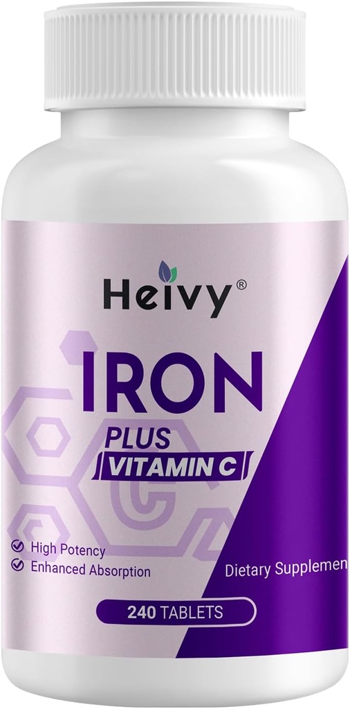 Heivy Ferrous Sulfate 325 mg (Iron 65 mg), Kadınlar ve Erkekler için Yüksek Potency Demir Supplement, C, Ferrous Sulfate, Non-GMO - 240 Tablet ABD'de Yaptı