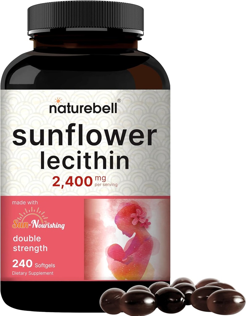 NatureBell Sunflower Lecithin 2,400 mg, 240 Softgels | Infüzyon with Non-GMO Sunflower Tohum Oil – Rich in Phosphatidyl Choline – No Soy, No Gluten