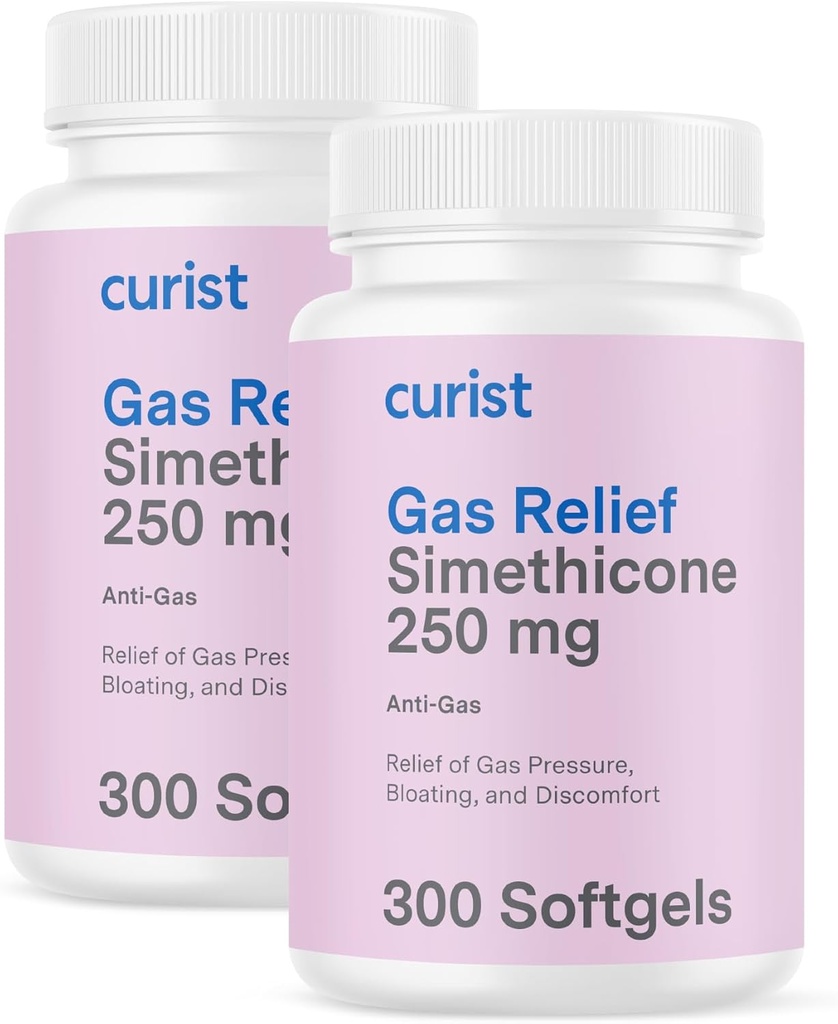 Curist Gas Relief Simethicone 2 Pack - 250 mg Softgels (600 Count) Digestive Relief, Bloating Relief & Anti Flatulence Gas Pills for Adults Aids Gas and Bloating Relief (600 Softgels)