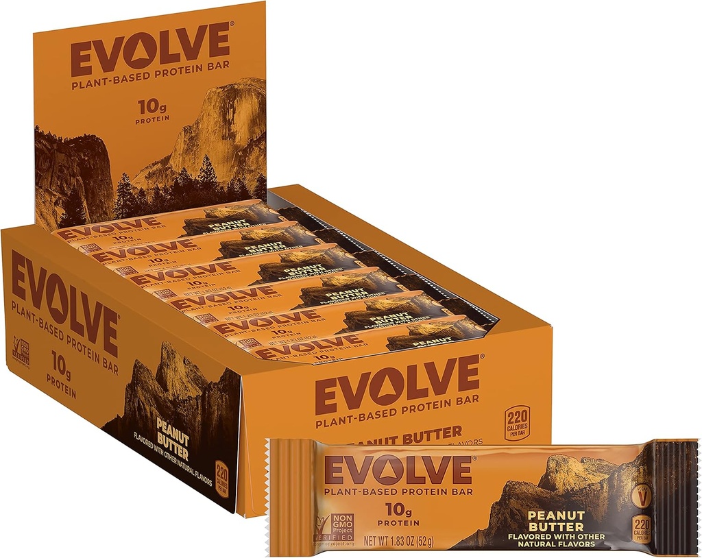Evolve Plant Based Protein Bar, Peanut Butter, Dairy Free, No Yapay Flavors, Non-GMO, Ambalaj Vary, 10 g,12 (Paket 1)