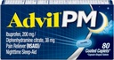 Advil PM Pain Reliever ve Nighttime Sleep Aid, Pain Medicine with Ibuprofen for Pain Relief and Diphenhydramine Citrate for a Sleep Aid - 80 Count (Pack of 2)