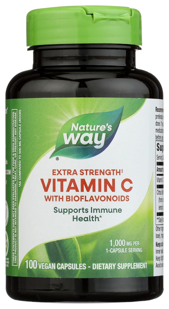 Nature's Way Extra Strength (1) Vitamin C with Bioflavonoids, Supports Immune Health*, Medical Skin için Collagen Production for Health Skin*, 1.000 mg per Capsule, 100 Vegan Capsules (Package May Vary)