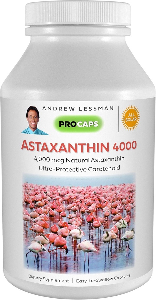 ANDREW LESSMAN Astaxanthin 60 Softgels - 4000 mcg Natural Astaxanthin, Güçlü Anti-Oxidant Carotenoid. Gözler, Kalp, Skin ve daha fazlası için koruma. Katkı yok. Swallow Yumuşak