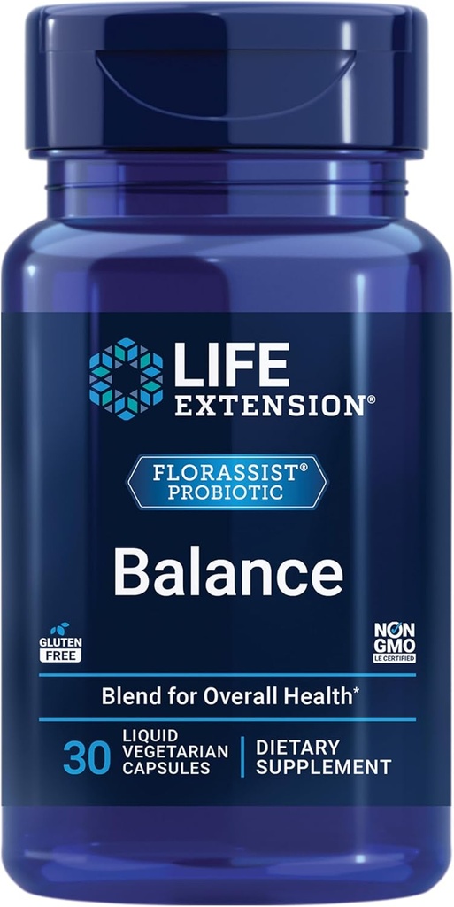 Life Extension FLORASSIST Balance Probiotic - 7 Strains 15 Δισεκατομμύρια CFUs - Συμπληρώματα Προβιοτικών για άνδρες και γυναίκες - Digestive Health Support – Μία φορά την ημέρα, μη ΓΤΟ, χορτοφάγοι – 30 κάψουλες