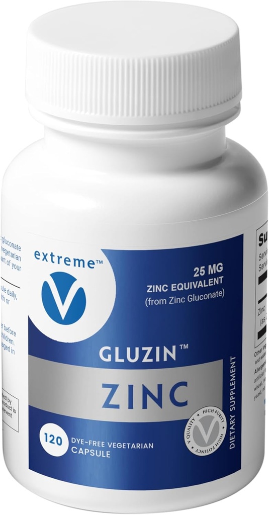 GluzinTM çinko Supplement 25 mg | çinko Gluconate | Clean-Label, 120 Küçük Vegetarian Capsules | Gentle, Low-Dose Option for Daily Support