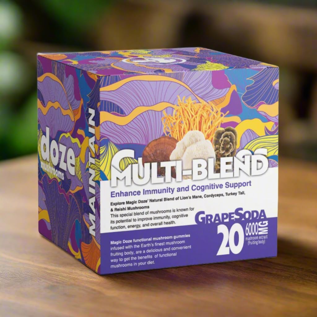 Magic DozeTM Διατηρήστε: Πολυ-Blend Mushroom Gummies, 6000mg Mane Lion's, Cordyceps, Reishi, και Turkey Tail Fruiting Body, 20 Vegan Gummies ανά μπουκάλι